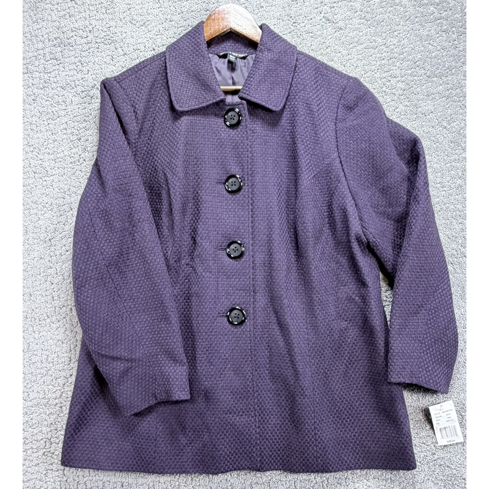 Briggs New York NWT 18W Jacket Purple Wool Blend Textured Button Front Coat Plus